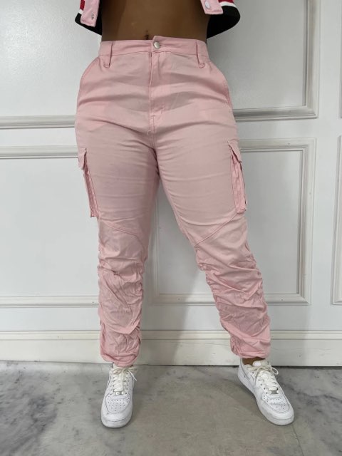 PLUS SIZE BOTTOM SHIRRED CARGO PANTS // PINK