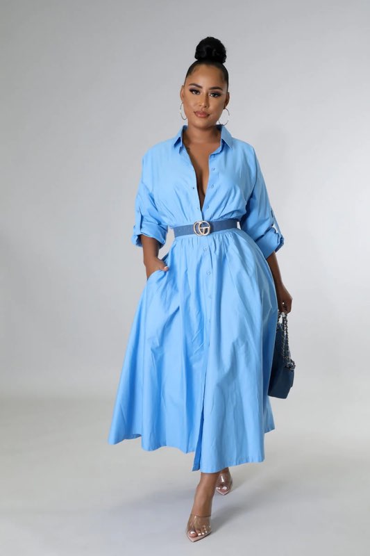 COLLAR BUTTON UP SHIRT DRESS // BLUE