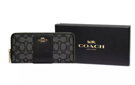 COACH SIGNATURE JAQUARD SLIM ACCORDION ZIP WALLET